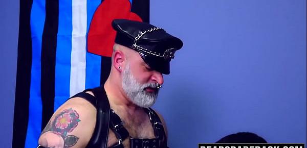  Old perverted bear in biker costume raw ass fucks young cub